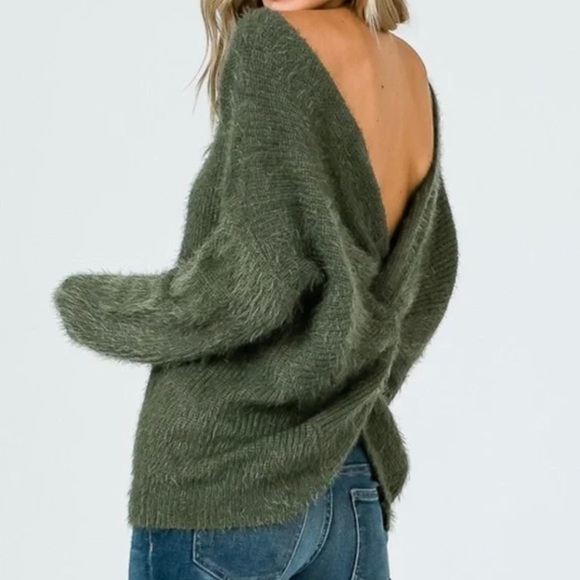 &Merci Brushed Knot Sweater Green Knit Size Large - Picture 4 of 9